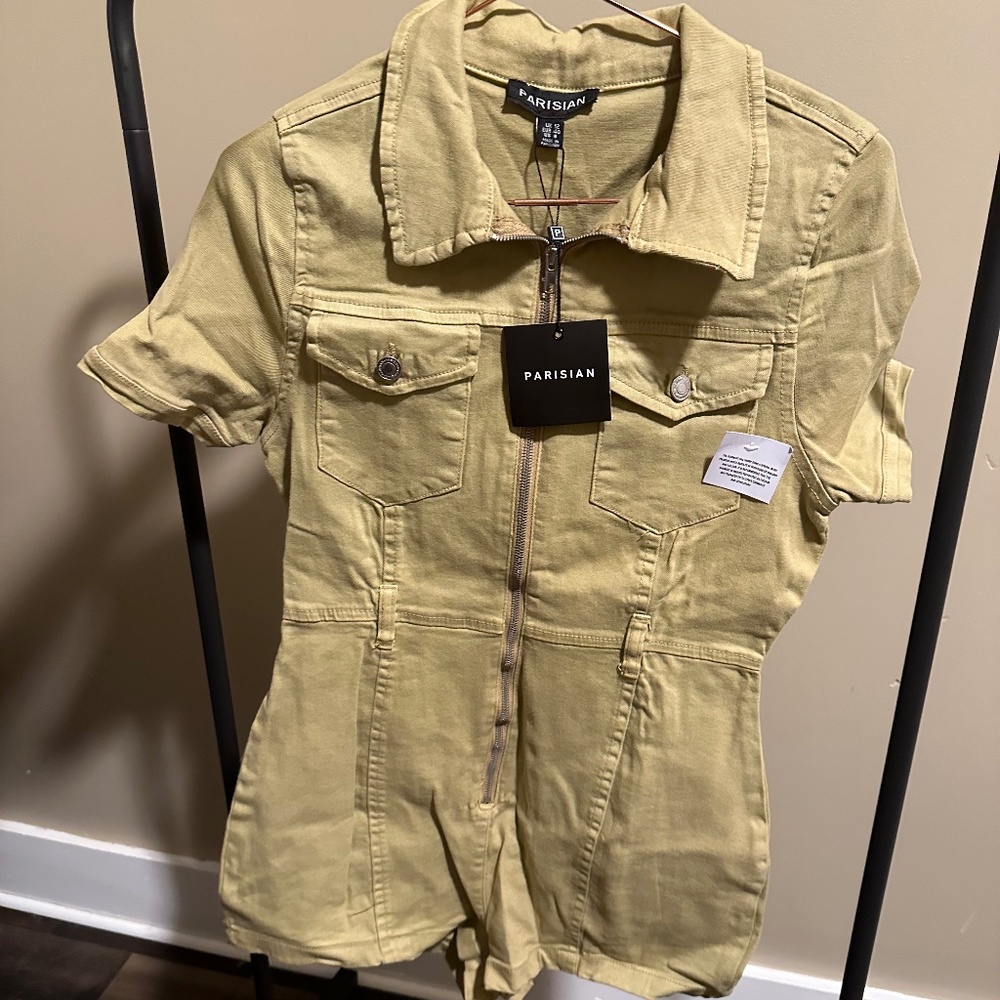 Khaki denim romper